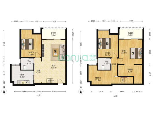 汽博融创精装跃层轻轨4房 品质小区 拎包入住-户型图