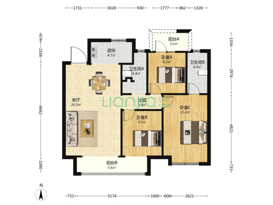 常瀛四季合院 3室1厅2卫 117平方
