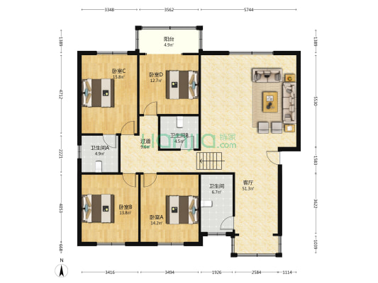 淳化街70号 4室1厅3卫 150平方