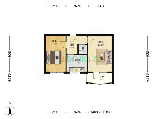 兰州市市政建设集团家属院（瓜州路） 1室1厅1卫 45平方