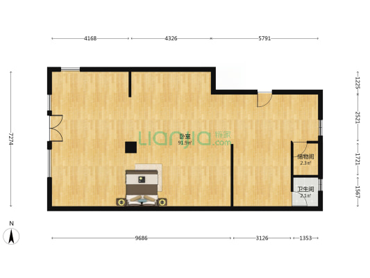 惠友康庭 1室1厅 东 西-户型图