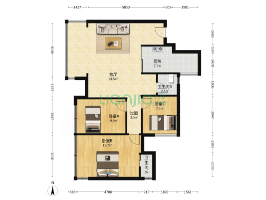 中建壹品南滨星光城 3室1厅2卫 99平方