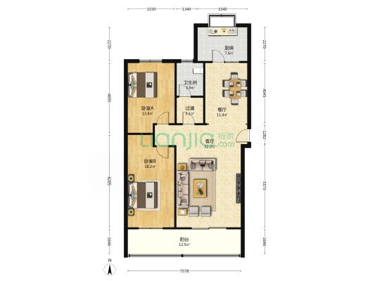 交通监理宿舍 2室2厅1卫 116平方