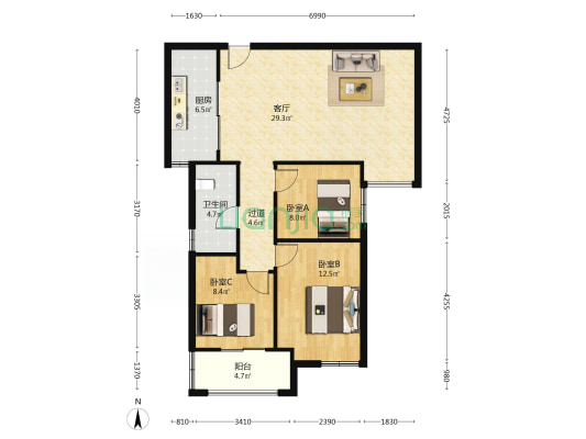 世纪景园 3室1厅1卫 107平方