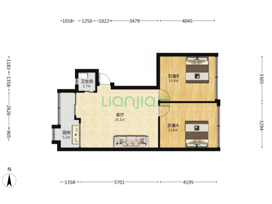 庆丰路3号 2室1厅1卫 74平方
