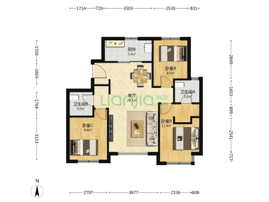 富禹金科繁梦里一期 3室1厅2卫 95平方