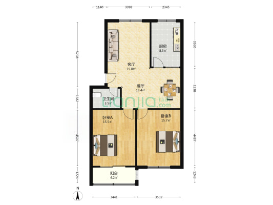 宏东嘉苑 2室2厅1卫 95平方