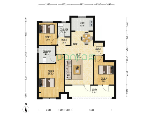 悦峰 3室1厅2卫 107平方