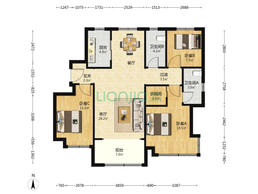 海信·君和 3室1厅2卫 121平方