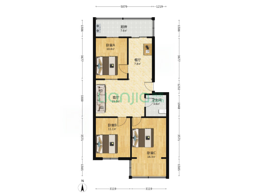 电修社区 3室2厅1卫 78平方