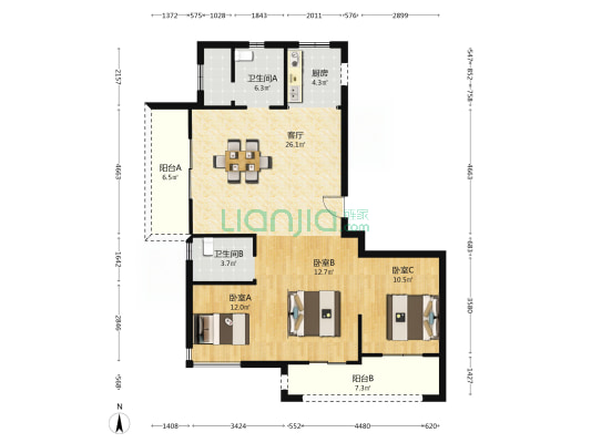 水岸华府 3室1厅2卫 117平方