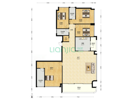 建投恒福壹号 4室1厅3卫 240平方