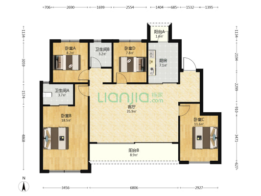 越秀天悦云萃 4室1厅2卫 126平方