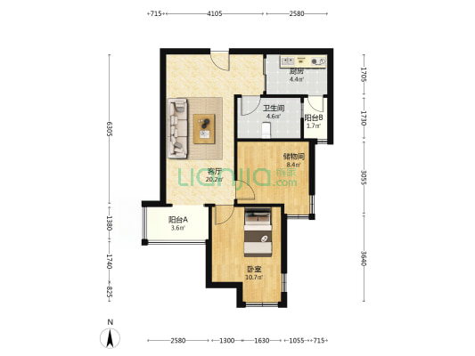 精装全南两居，中高楼层，集中供暖-户型图