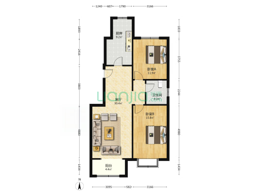 幸福嘉园 2室2厅 南 北-户型图
