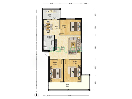 防疫站宿舍 3室2厅1卫 97平方