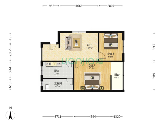 七贤街 2室1厅1卫 81平方