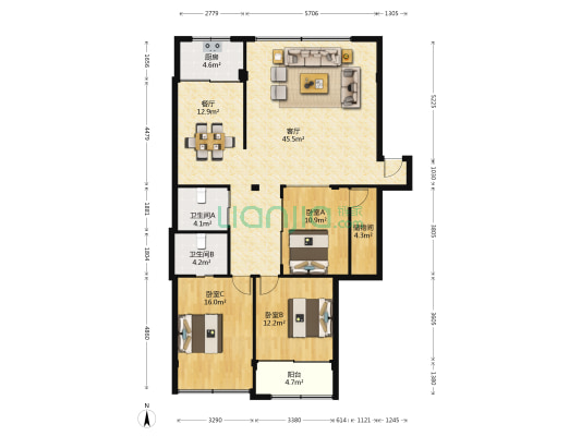 瓯兰小区 3室2厅2卫 140平方