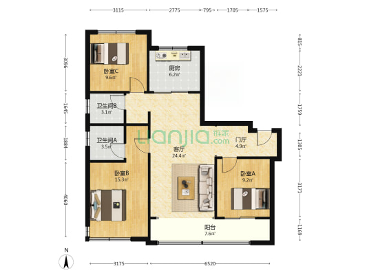 能建紫郡兰园A1地块 3室1厅2卫 116平方