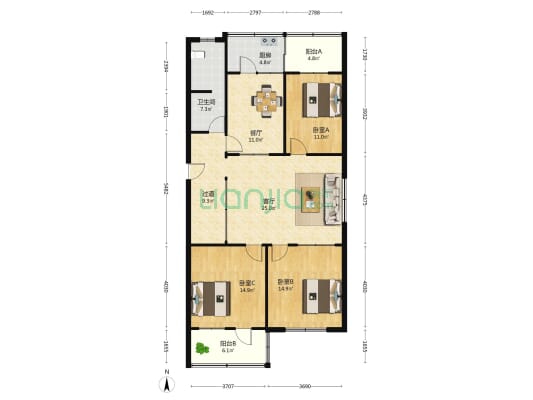 洪家楼南路17号 3室2厅1卫 134平方