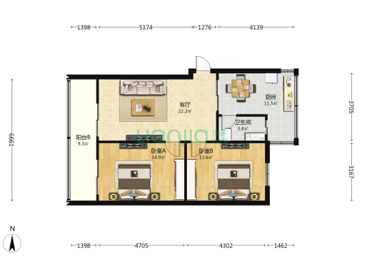保安寺路50号 2室1厅1卫 81平方