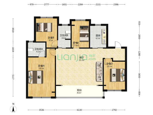 招商臻和璟园 4室1厅2卫 129平方