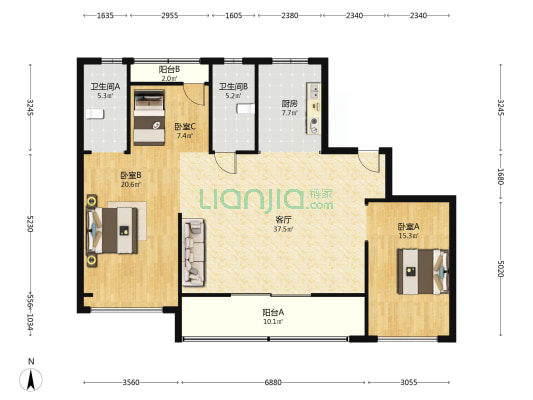 华润置地温州瑞府 3室1厅2卫 150平方