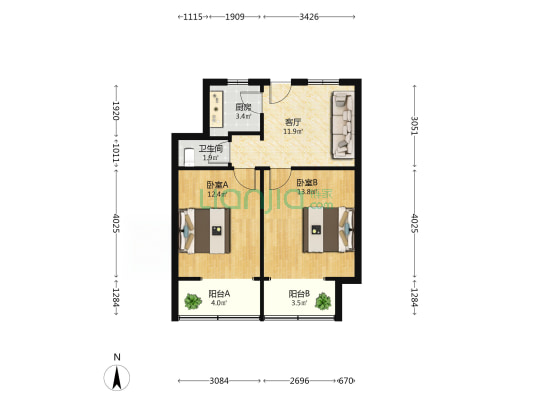 工行武昌支行宿舍 2室1厅1卫 67平方