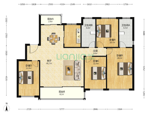 花语熙园 4室1厅2卫 142平方