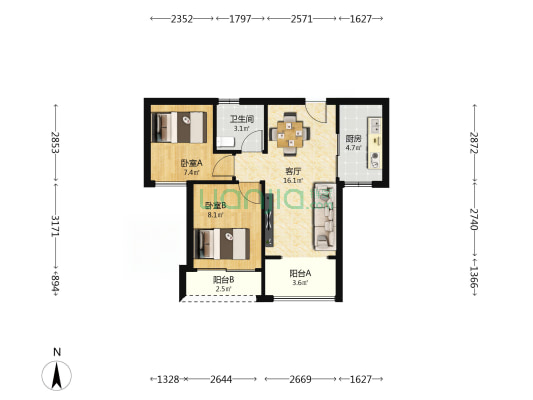 建发招商璟云 2室1厅1卫 66平方