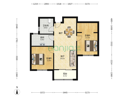 磨店家园同福苑 2室1厅1卫 96平方