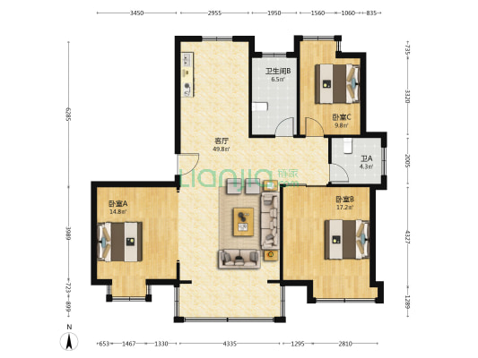 锦绣花苑四期 3室1厅2卫 138平方