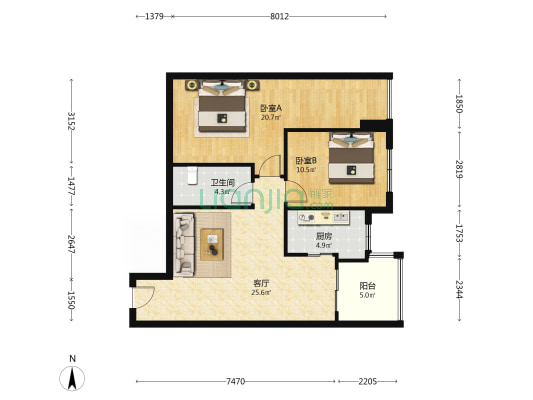 南国中心一期 2室1厅1卫 95平方