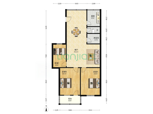 四建公司宿舍区 3室1厅2卫 117平方