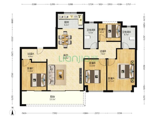 恒伟·君樾洋湖 4室1厅2卫 152平方