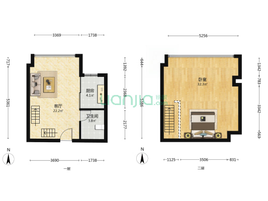 3号LOFT 1室1厅1卫 45平方