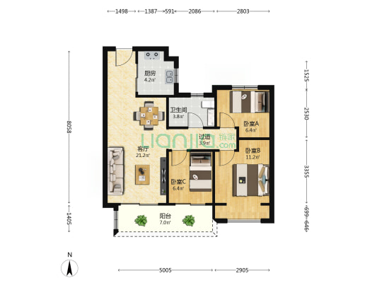 凤凰城凤祥苑 3室1厅1卫 89平方