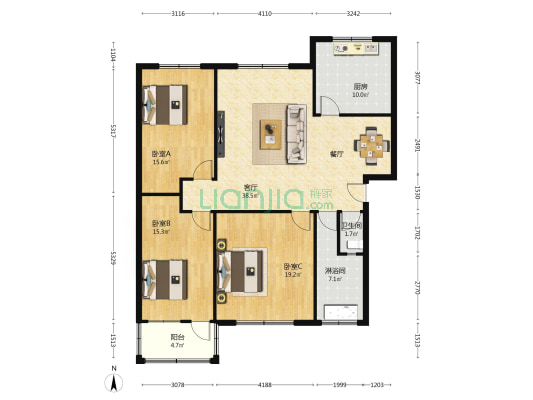 乳品厂家属院 3室1厅2卫 134平方