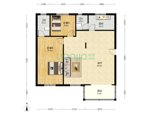 黄合村大楼 2室1厅2卫 123平方