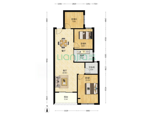 美盛中环壹号 3室1厅1卫 97平方