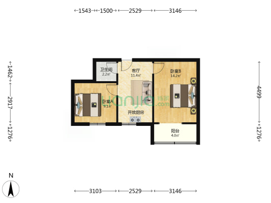 体育馆东路17号院 2室1厅1卫 50平方