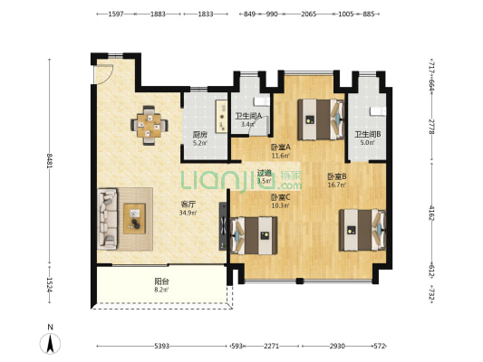 光谷中央公园 3室1厅2卫 125平方