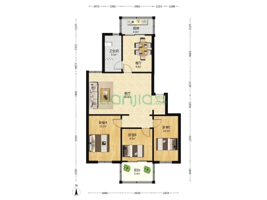 凤凰南苑 3室2厅1卫 103平方