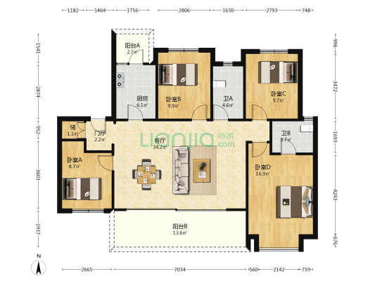 九联明信至善雅居 4室1厅2卫 134平方