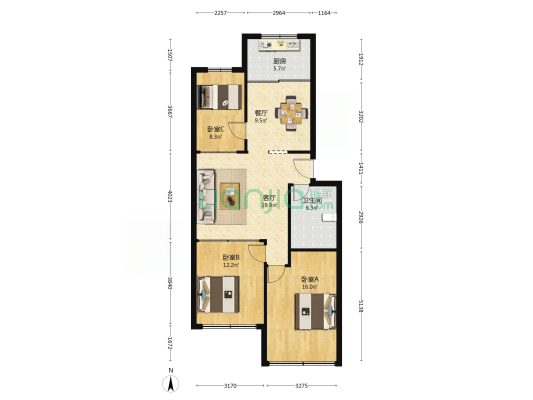 宁海大街609号 3室2厅1卫 89平方