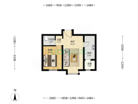将府锦苑5号院 1室1厅1卫 51平方