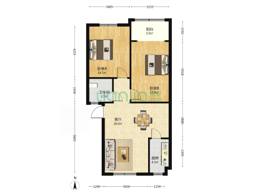 真武山庄小区 2室1厅1卫 88平方