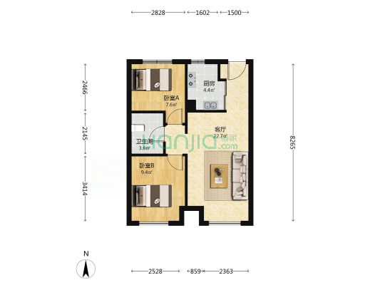 德泰金悦家园 2室1厅1卫 68平方