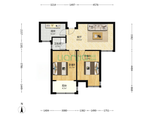 山居花园兰苑 2室1厅1卫 76平方