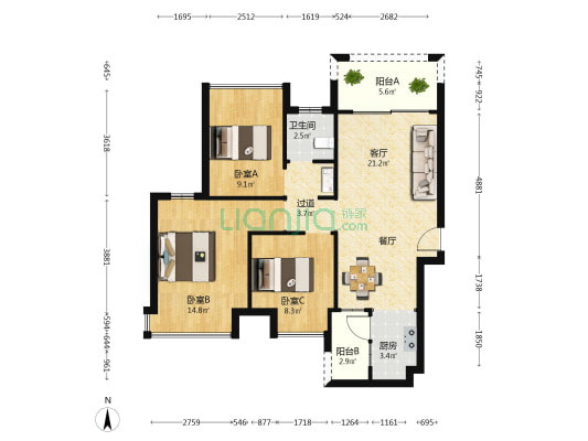 心悦湾 3室1厅1卫 88平方